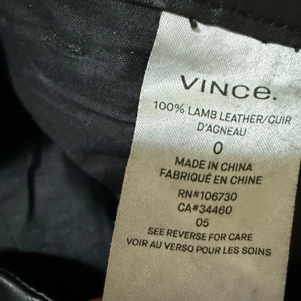 Vince  Black Soft Leather Ankle Pants Straight Leg Mid Rise Size 0 - Picture 11 of 13